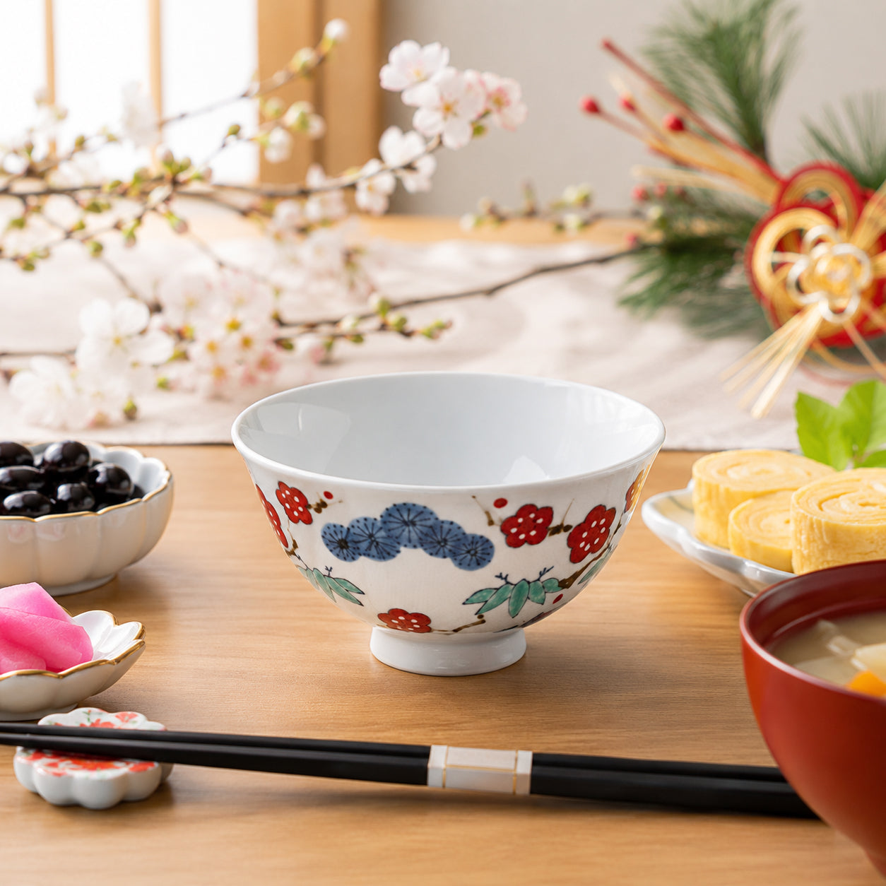 吉祥松竹梅　ご飯茶わん