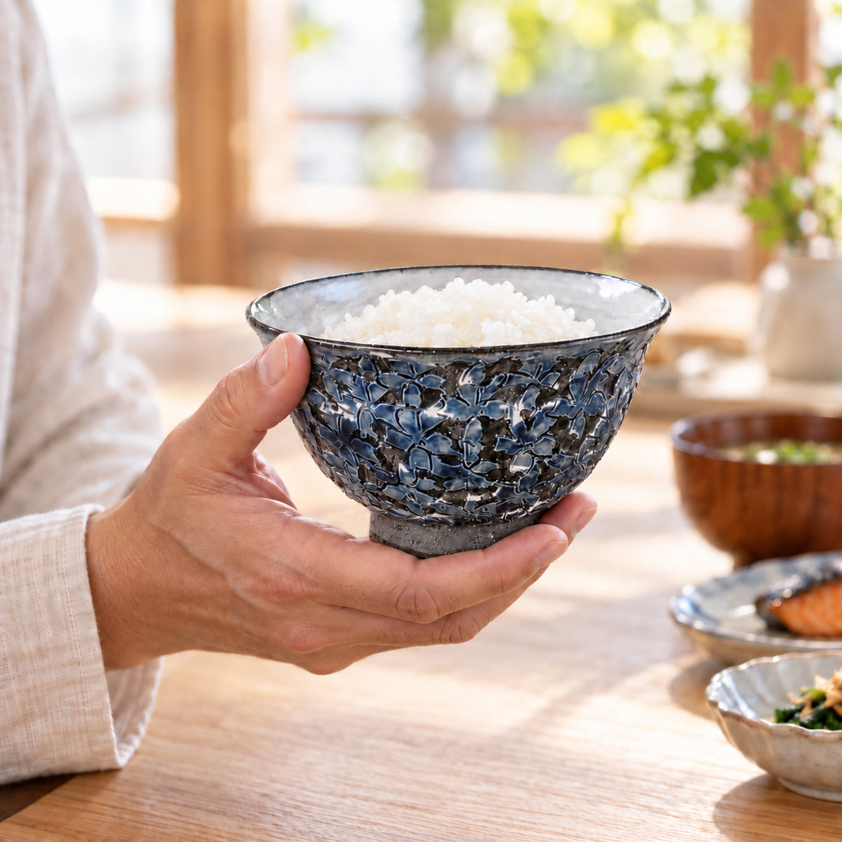 黒土桜　ご飯茶わん・ゆのみ