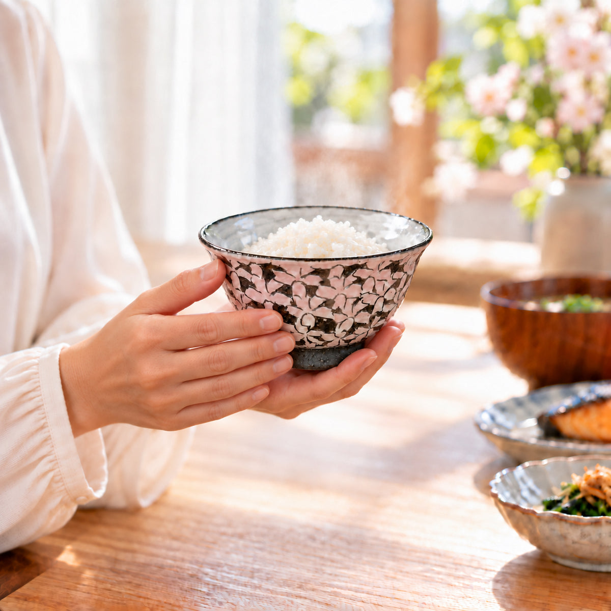 黒土桜　ご飯茶わん・ゆのみ