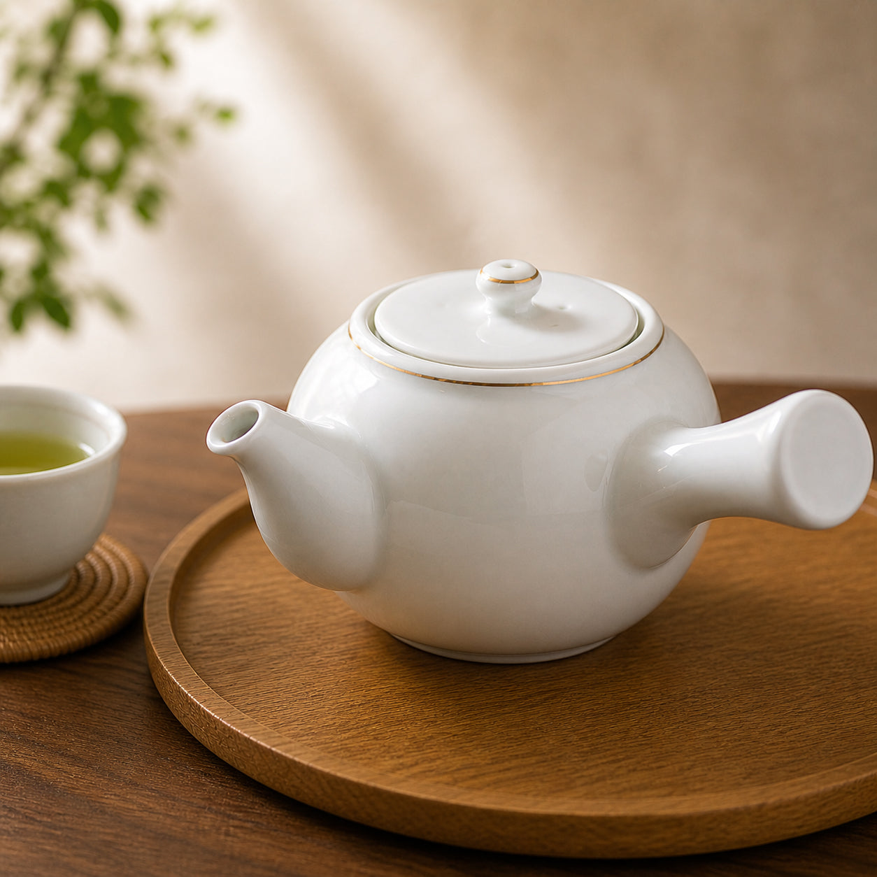 有田焼 白マット 茶器セット｜横手急須＋湯呑2客＋茶葉付｜桐箱入り｜ギフト対応