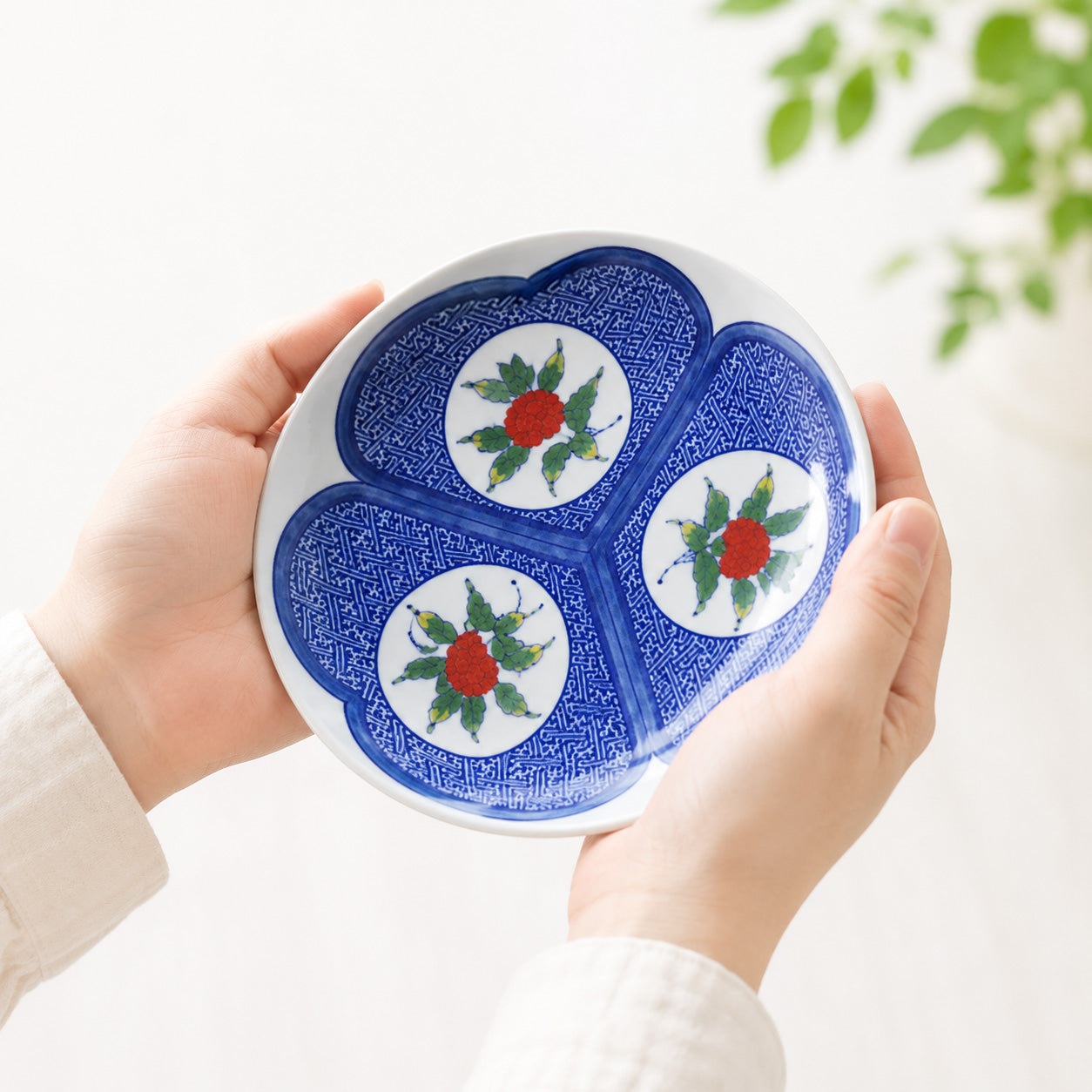 【50%off】染付三方菊　6寸和皿