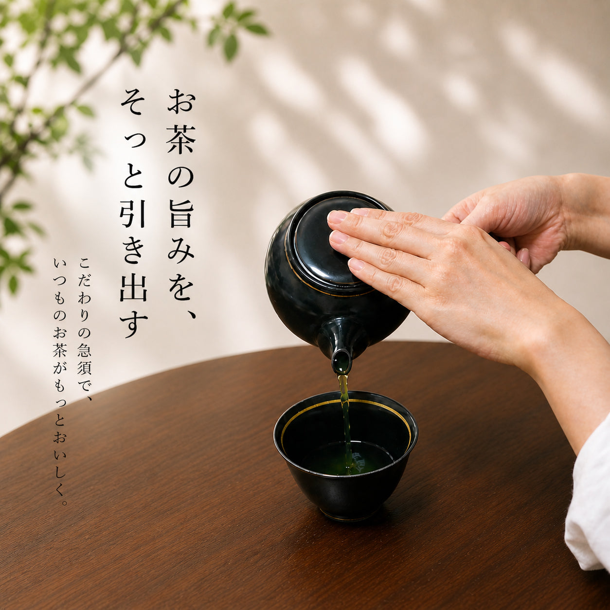 有田焼 茶器セット 黒マット（急須＋湯呑2客＋茶葉付）｜桐箱入り ギフト対応