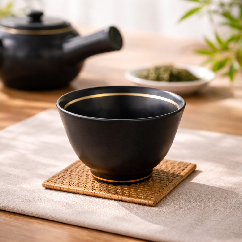 有田焼 茶器セット 黒マット（急須＋湯呑2客＋茶葉付）｜桐箱入り ギフト対応