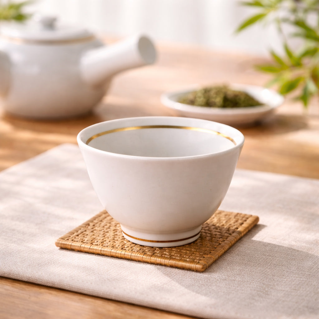 有田焼 白マット 茶器セット｜横手急須＋湯呑2客＋茶葉付｜桐箱入り｜ギフト対応